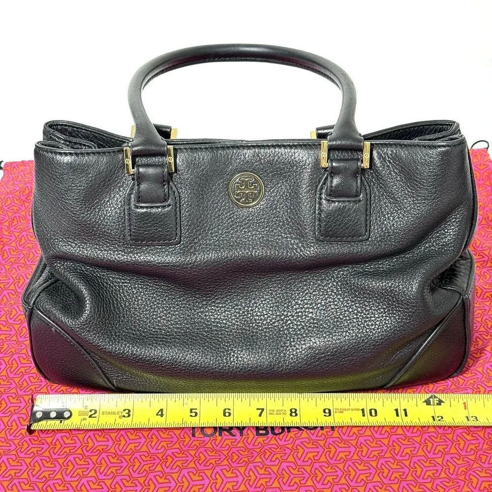 Tory Burch Robinson Triple Compartment Black Pebbled‎ Leather Tote Shoulder Bag